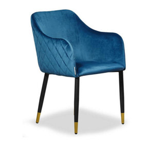 Single Verona Velvet Dining Chairs Upholstered Dining Room Chair, Blue/Gold