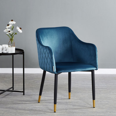 Single Verona Velvet Dining Chairs Upholstered Dining Room Chair, Blue/Gold