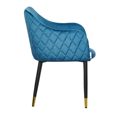 Single Verona Velvet Dining Chairs Upholstered Dining Room Chair, Blue/Gold
