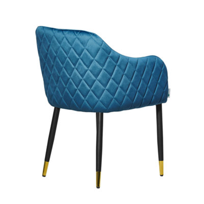 Single Verona Velvet Dining Chairs Upholstered Dining Room Chair, Blue/Gold