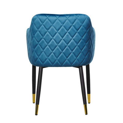 Single Verona Velvet Dining Chairs Upholstered Dining Room Chair, Blue/Gold