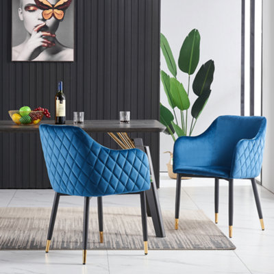Single Verona Velvet Dining Chairs Upholstered Dining Room Chair, Blue/Gold