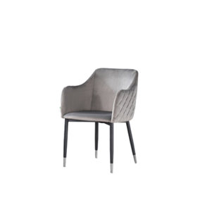 Single Verona Velvet Dining Chairs Upholstered Dining Room Chair, Grey/Silver