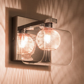 Single Wall Light , G9 Cap , Polished Chrome finish , Glass Shade and Copper mesh