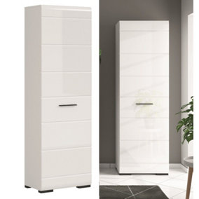 Single Wardrobe Storage Hall Slim Cabinet Shelves Hanging Rail White Gloss Fever