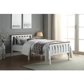 Single White & Pine Wooden Bed Frame 3ft Slatted Bed