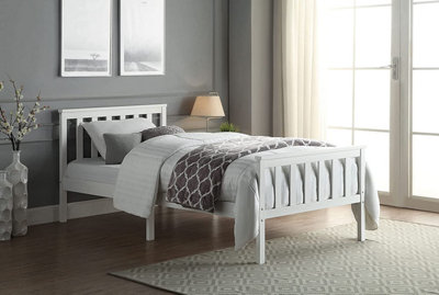 White chunky wooden store bed frames