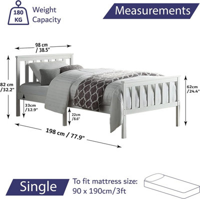 Single White Wooden Bed Frame 3ft Slatted Bed For Adults Children Teenagers