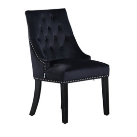 Single Windsor Knocker Back Dining Chairs Velvet Dining Room Chair, Black