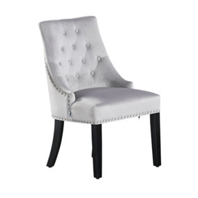 Single Windsor Knocker Back Dining Chairs Velvet Dining Room Chair, Light Grey