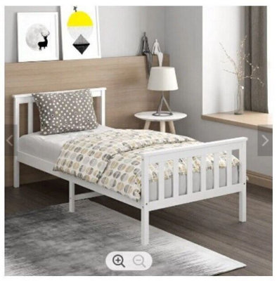 Single Wooden Bed White 3ft Slatted Frame 90cm x 190cm