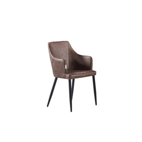 Single Zarah Leather Dining Chairs Upholstered Dining Armchair, Dark Brown