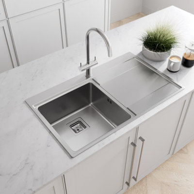 Sinkoro 1.0 Bowl Kitchen Sink Stainless Steel Square Inset Right Drainer Waste