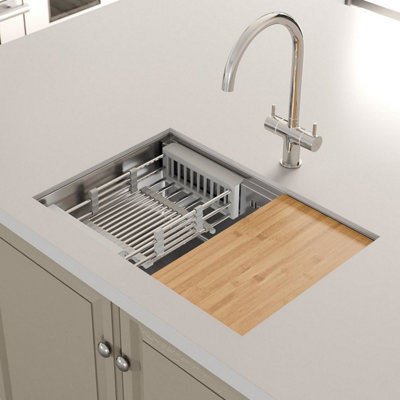 Sinkoro 1 Bowl Kitchen Sink Undermount Stainless Steel Drainer Chopping & Waste