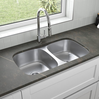 Sinkoro Kitchen Sink 2 Double Bowl Stainless Steel Inset Undermount Strainer Waste 785mm