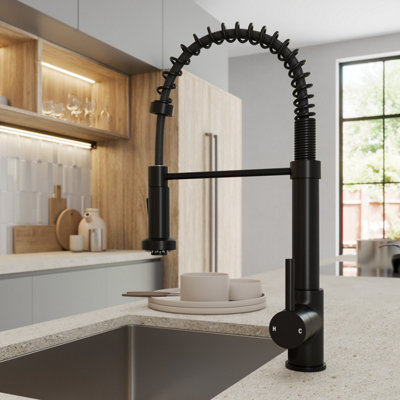 Sinkoro Matt Black Pull Out Kitchen Mixer Tap Modern Mono Swivel Spout Single Lever