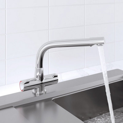 Sinkoro Modern Mono Kitchen Sink Mixer Tap Swivel Spout Chrome Twin Handle Control