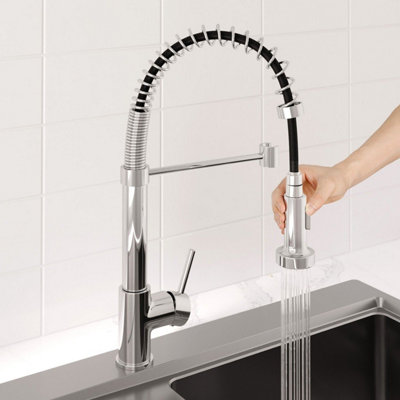 Sinkoro Modern Monobloc Kitchen Mixer Tap with Pull Out Hose Spray Single Lever Chrome
