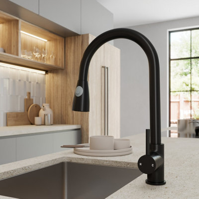 Sinkoro Pull Out Kitchen Mixer Tap Dual Spray Swivel Spout Hose Single Lever Matt Black