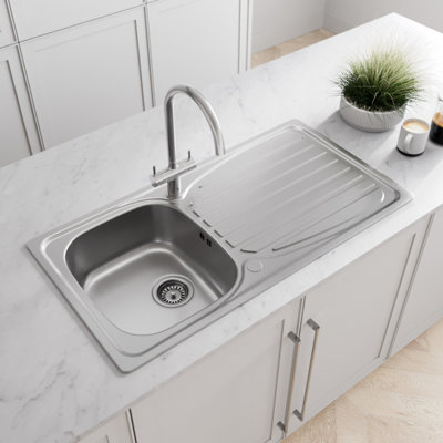 Sinkoro Stainless Steel Inset Kitchen Sink Single 1 Bowl Reversible Drainer FREE Waste