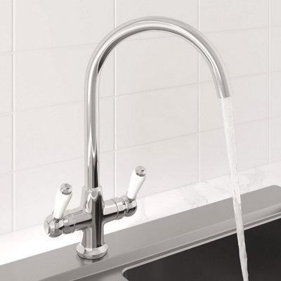 Sinkoro Traditional Mono Kitchen Sink Mixer Tap Twin Lever Handles Swivel Spout Chrome