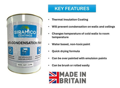 Siramico Coatings - Anti Condensation Paint - 5 Litres - Matt White