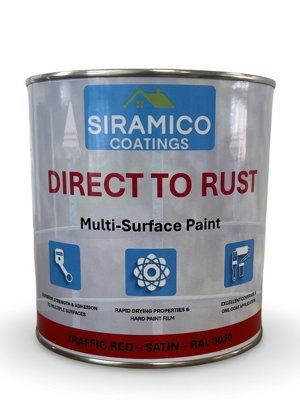 Siramico Coatings - Direct to Rust - Satin - Traffic Red RAL 3020 - 1 Litre