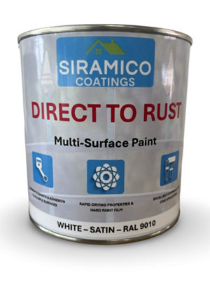 Siramico Coatings - Direct to Rust - Satin - White RAL 9010 - 1 Litre