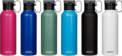 Sistema 600ml Assorted Colour Stainless Steel Water Bottle.