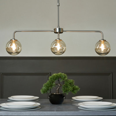 Sitara 3 Light Diner Pendant with Champagne Glass Shade - Satin Nickel