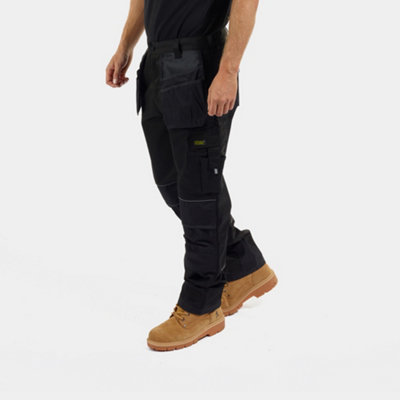 Site King Black Heavy Duty Cargo Holster Pocket Work Trousers with Knee Pad Pockets (W34, L29)