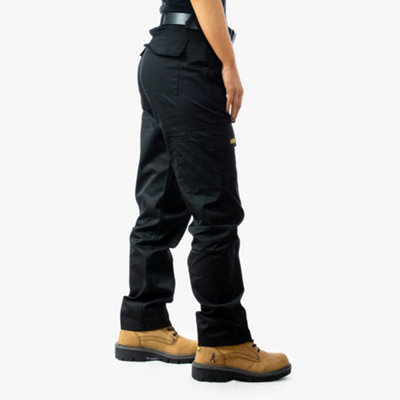 Site King Womens Black Cargo Combat Work Trousers with Elasticated Waist (10, Long)
