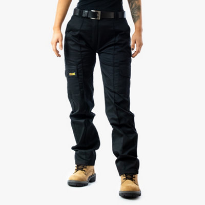 Site King Womens Black Cargo Combat Work Trousers with Elasticated Waist (10, Long)