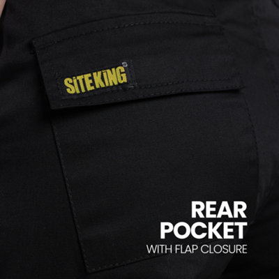 Site King Womens Black Cargo Combat Work Trousers with Elasticated Waist (10, Long)