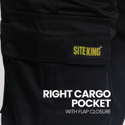 Site King Womens Black Cargo Combat Work Trousers with Elasticated Waist (10, Long)