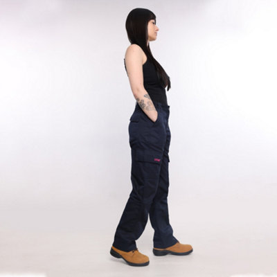 Site King Womens Black Cargo Combat Work Trousers with Elasticated Waist (6, Regular)