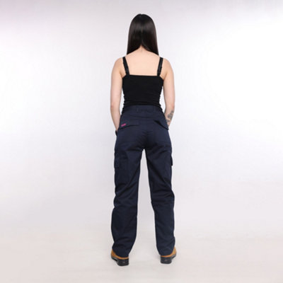 Site King Womens Black Cargo Combat Work Trousers with Elasticated Waist (6, Regular)