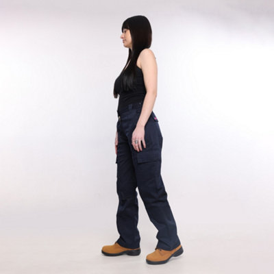 Site King Womens Black Cargo Combat Work Trousers with Elasticated Waist (6, Regular)