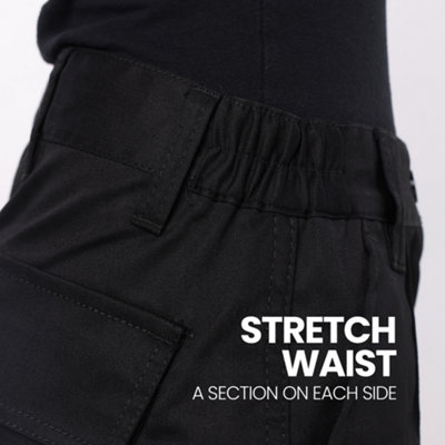 Site King Womens Black Cargo Combat Work Trousers with Elasticated Waist (6, Regular)