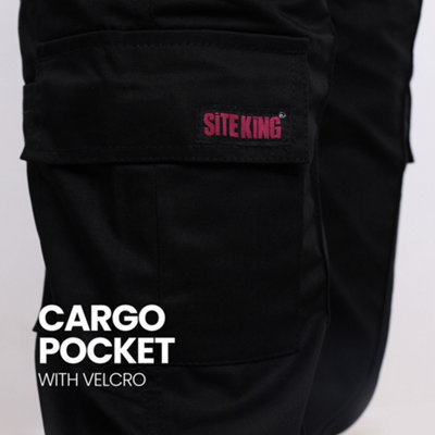 Site King Womens Black Cargo Combat Work Trousers with Elasticated Waist (6, Regular)