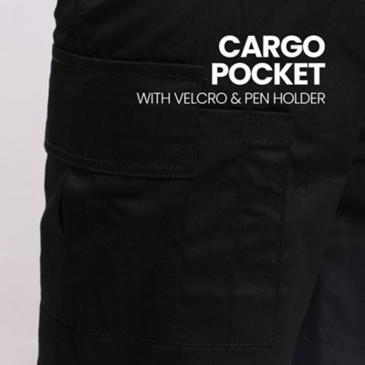 Site King Womens Black Cargo Combat Work Trousers with Elasticated Waist (6, Regular)