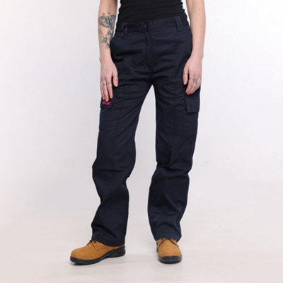 Site King Womens Navy Cargo Combat Work Trousers with Elasticated Waist (22, Short)