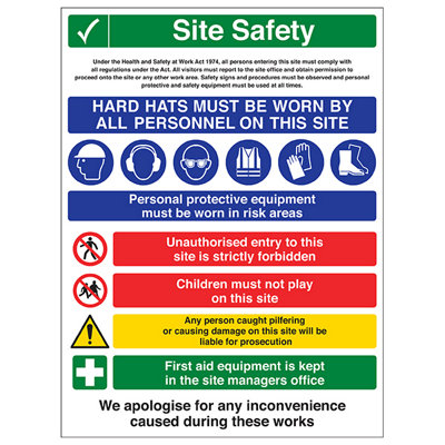 SITE SAFETY Multi Hazard Safety Sign - 2mm Rigid Plastic 600x450mm