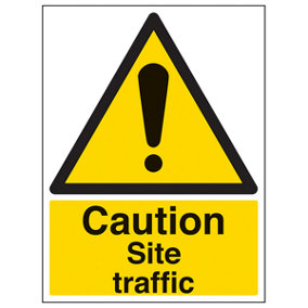 Site Traffic Vehicle Caution Sign - 1mm Rigid Plastic - 200x300mm (x3)