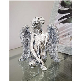 Sitting Angel With Wide Wings Crushed Diamond Ornament