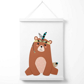 Sitting Bear Tribal Animal Poster with Hanger / 33cm / White