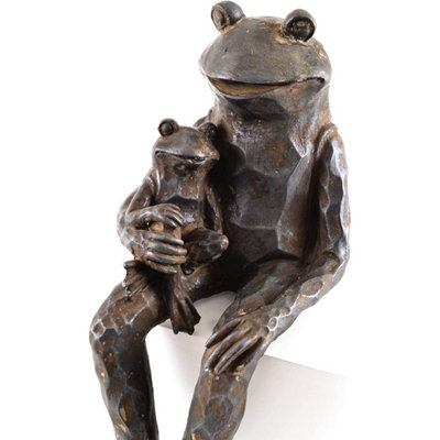 Sitting Frog Ornament - Weatherproof Metal Finish Garden Sculpture for Pond,  Patio, Plant Pots, Ledges - 40 x 14 x 18cm