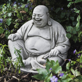 Sitting Happy Wood Buddha Sculpture