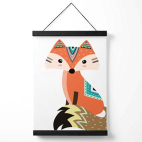 Sitting Orange Fox Tribal Animal Medium Poster with Black Hanger