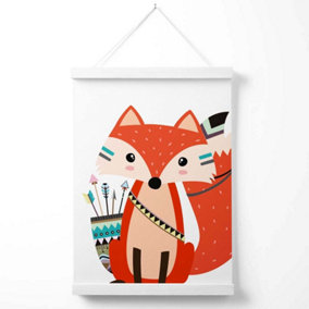 Sitting Red Fox Tribal Animal Poster with Hanger / 33cm / White